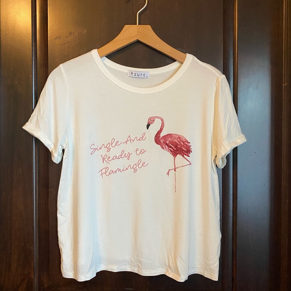 {Azure} pink flamingo graphic tee